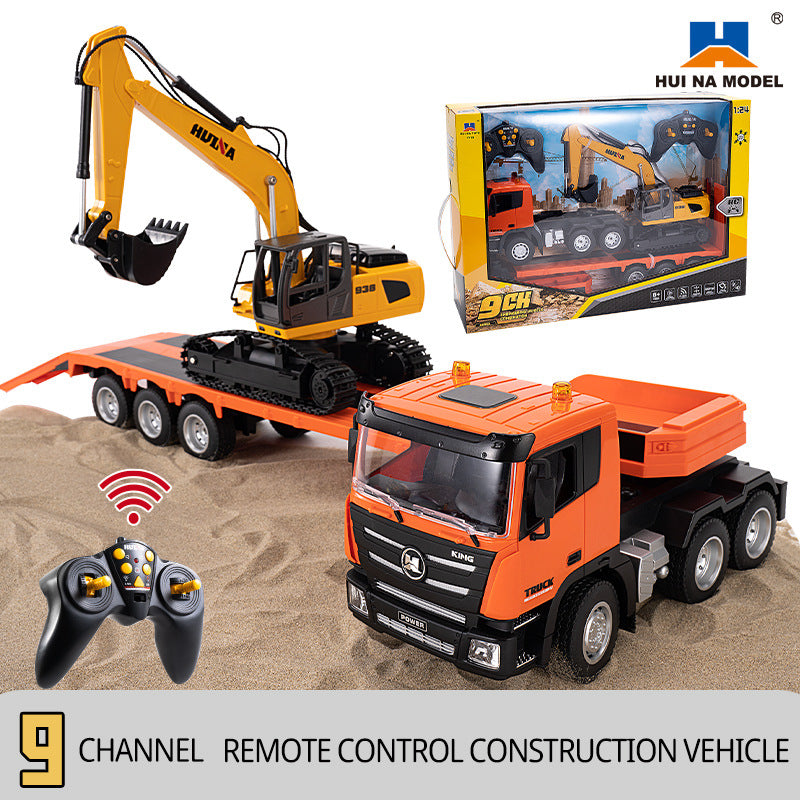 Remote control nine-channel remote control flatbed truck semi-trailer tractor transportation project truck excavator children's toys