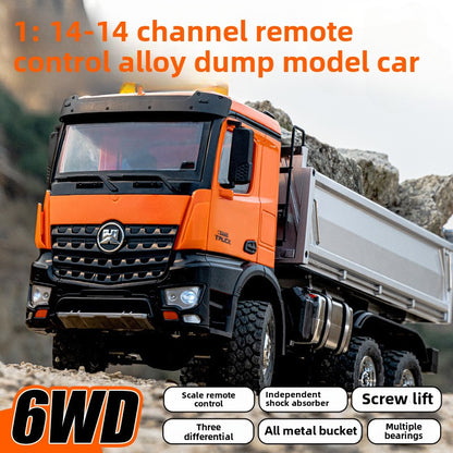 598 Full Proportion 1:14 Light Fourteen Channel Alloy Remote Control Dump Truck Engineering Transporter Toys