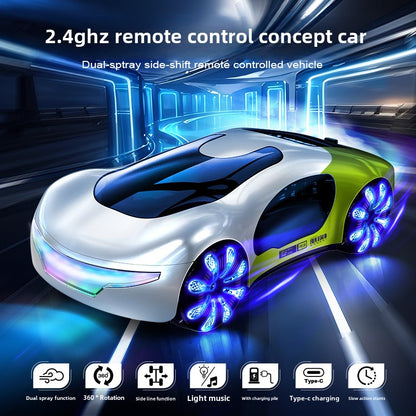 New concept car EV new energy drift remote control car double spray music marquee toy