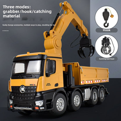 1538 1:14 Full Proportion Alloy 2.4G Remote Control Cargo Crane Grab Wood Grab Ball Machine Dump Toy Car