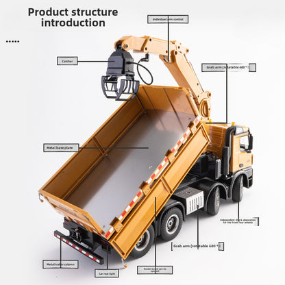 1538 1:14 Full Proportion Alloy 2.4G Remote Control Cargo Crane Grab Wood Grab Ball Machine Dump Toy Car